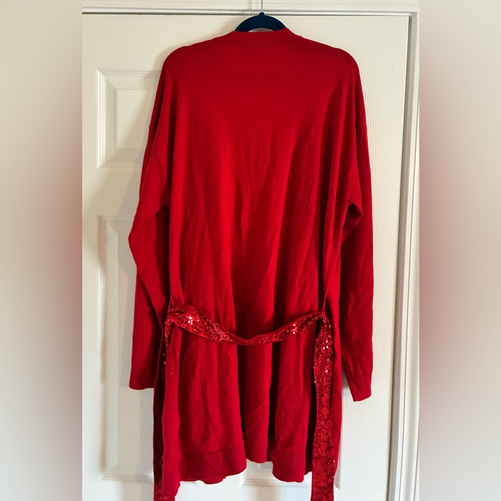 New York & Co Red Cardigan with Sequined Pockets and Belt NWT - Picture 3 of 5